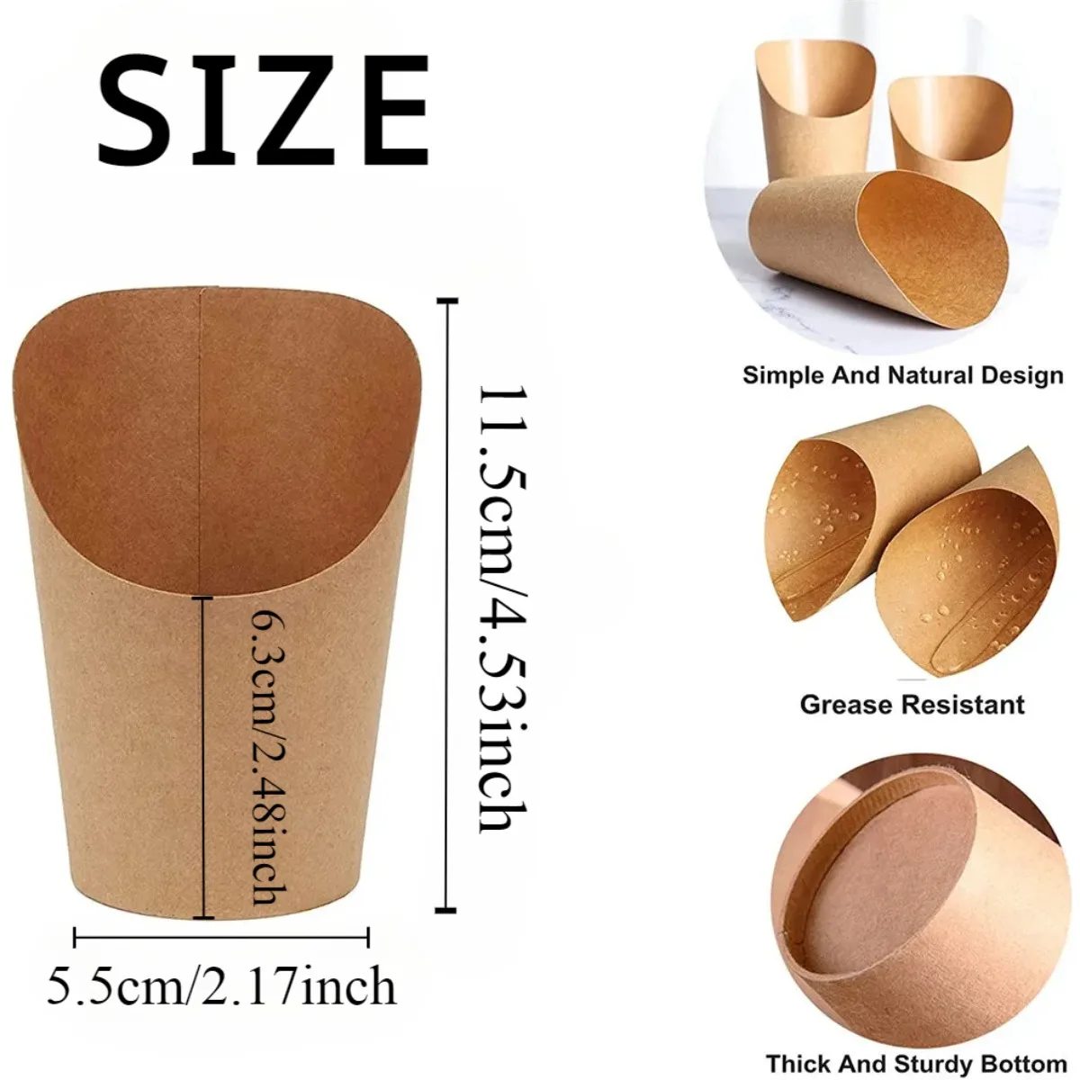Disposable French Fry Cups Kraft Paper French Fry Rack Restaurant Stall Party Snack Container Waffle Ice Cream Snacks 50PCS