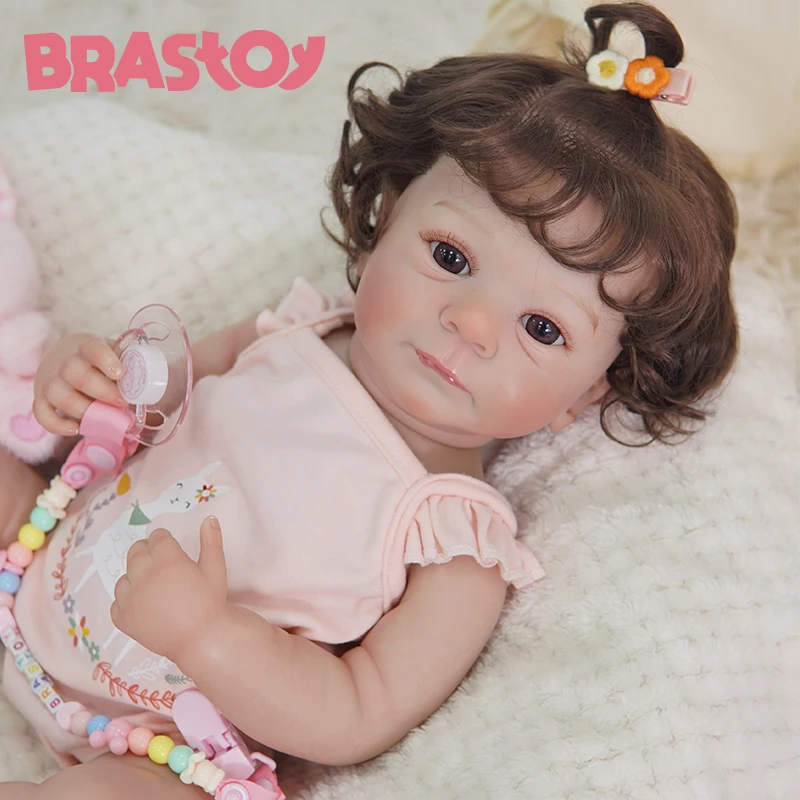 BRASTOY Boneca Bebê Reborn 48cm Menina Pintada Realista Pode Tomar Banho,Envio do Brasil