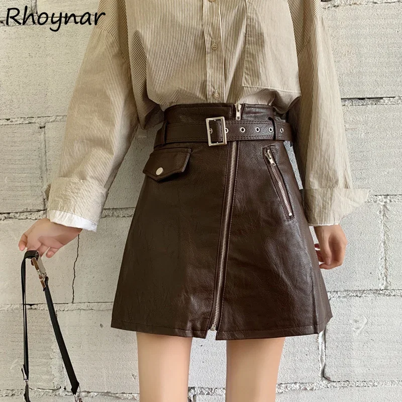 

Мини-юбка женская из ПУ кожи, пикантная облегающая трапециевидная юбка на молнии, однотонная универсальная Модная ретро-юбка в стиле Хай-стрит, Ins
