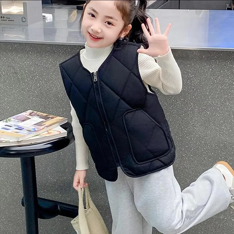 가을 겨울  ??두꺼운 따뜻한 조끼 솔리드 컬러 소년 소녀 민소매 자켓 유형 지퍼 조끼 캐주얼 스타일 아동 조끼