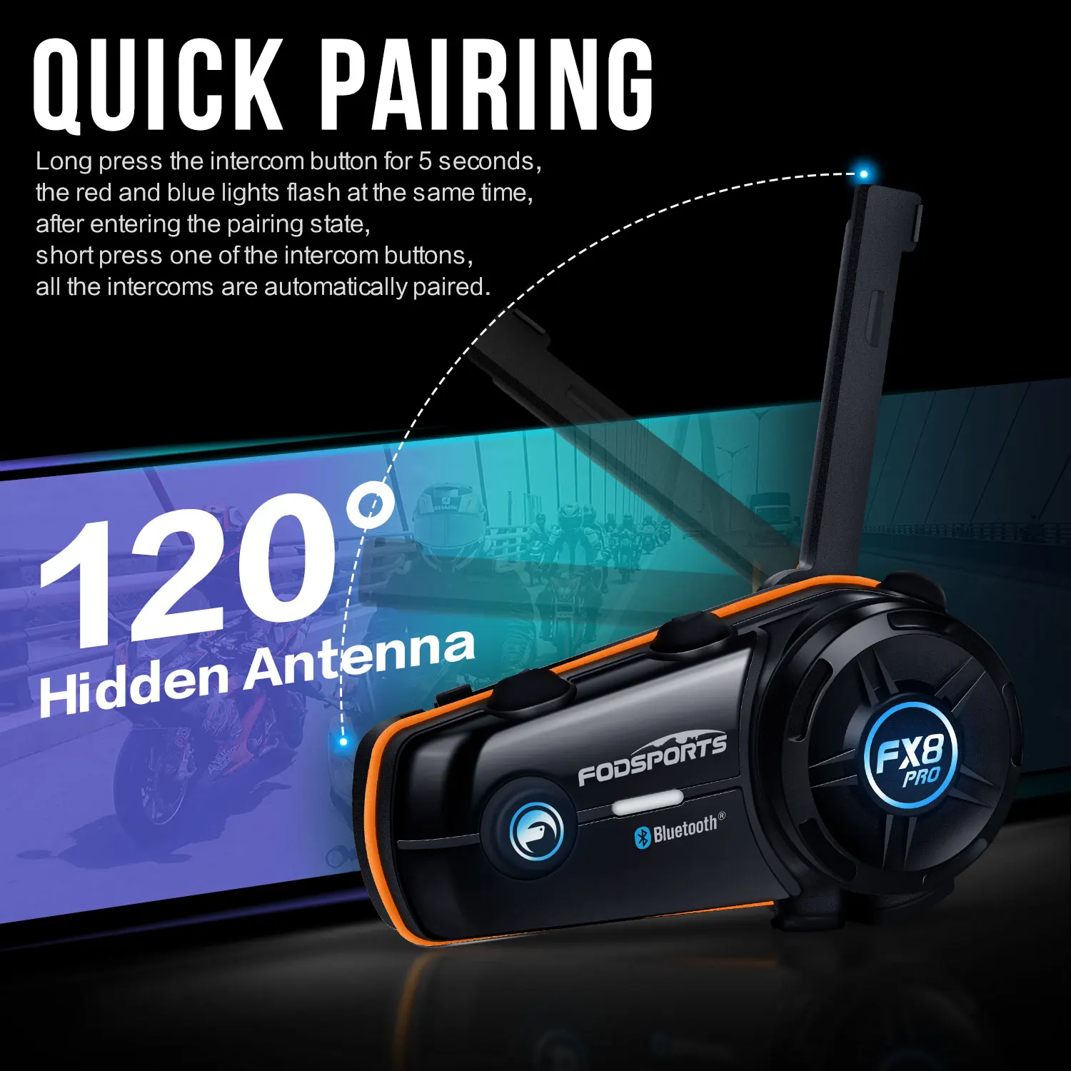 Fodsports FX8 Pro インターコム バイクヘルメット用 Bluetoothヘッド
