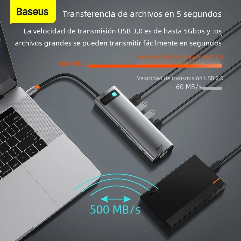 Baseus-HUB USB 3,0 tipo C a HDMI, adaptador de lector SD RJ45, 8 en 1, divisor de concentrador de USB-C para MacBook Pro Air Notebook