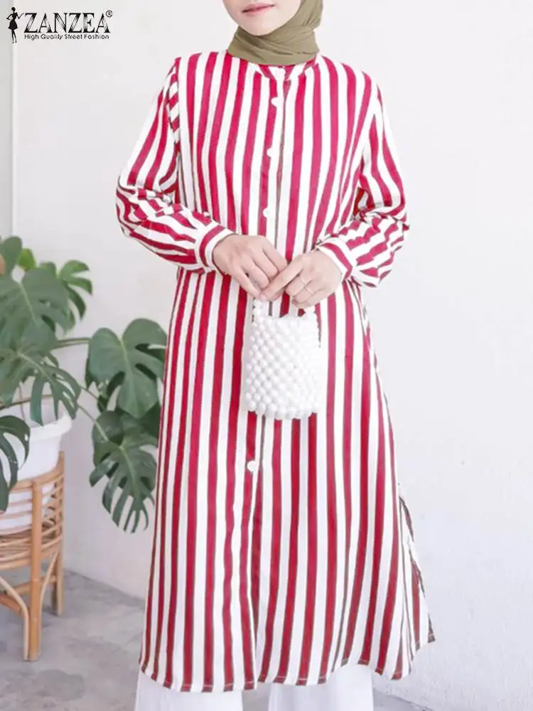 

Винтажная Дубаи Турция абайя хиджаб блузка 2024 ZANZEA модная Женская Полосатая длинная рубашка Весна с длинным рукавом Повседневная Свободная мусульманский Топ
