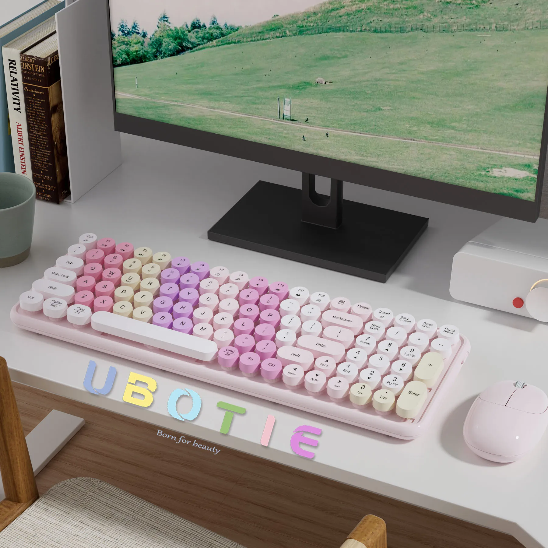 

UBOTIE Pink Wireless Keyboard and Mouse Combo Cute Aesthetic Keyboard with Number Pad Mini Full Size Typewriter Candy Color