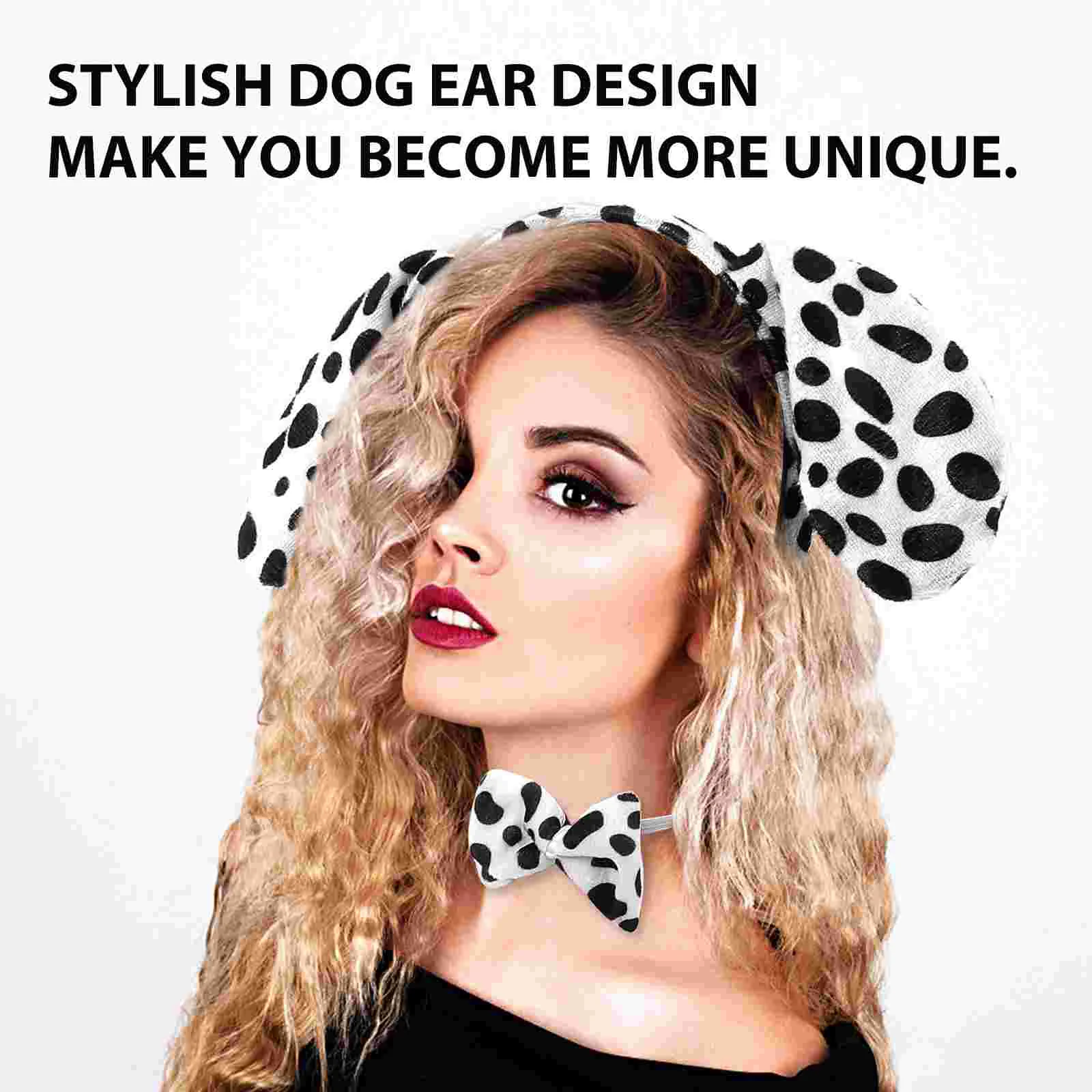 3 Sets Dalmatian Ears Headband Tail Bow Tie Costumes Halloween Head Hoops Animals Headbands Dog Ear Design Novelty Special Use