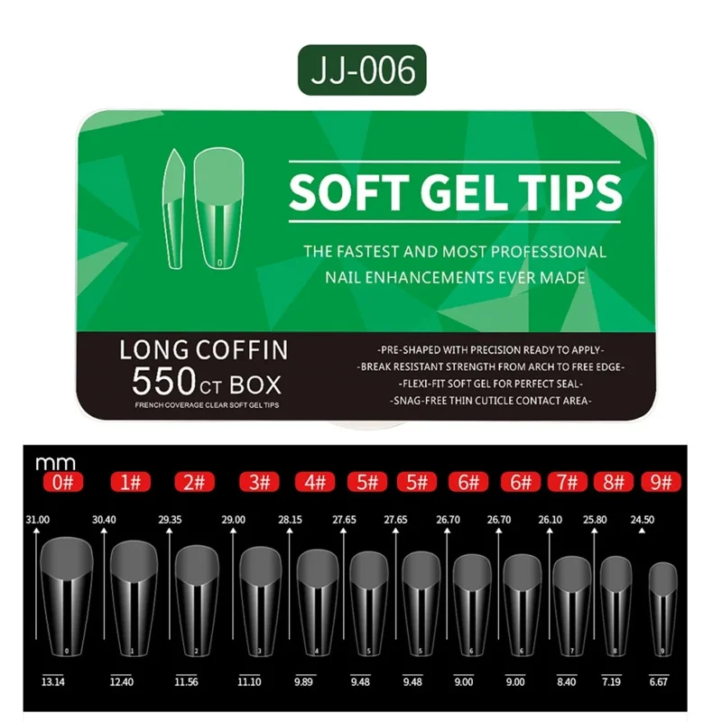 Nail tips 550piece medium and short soft gel medium apricot/coffin head full coverage matte extension acrylic press-on