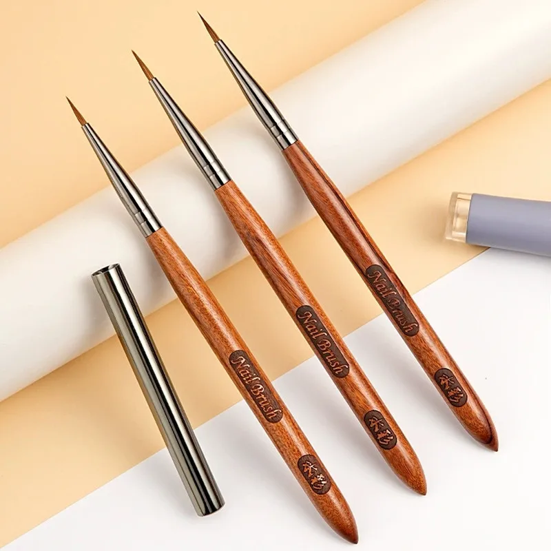 1Pc Sandalwood Handle Kolinsky Hair Nail Acrylic Brush UV Gel Carving Pen Brush Liquid Powder DIY Nail Drawing Nail Art Bruses 5