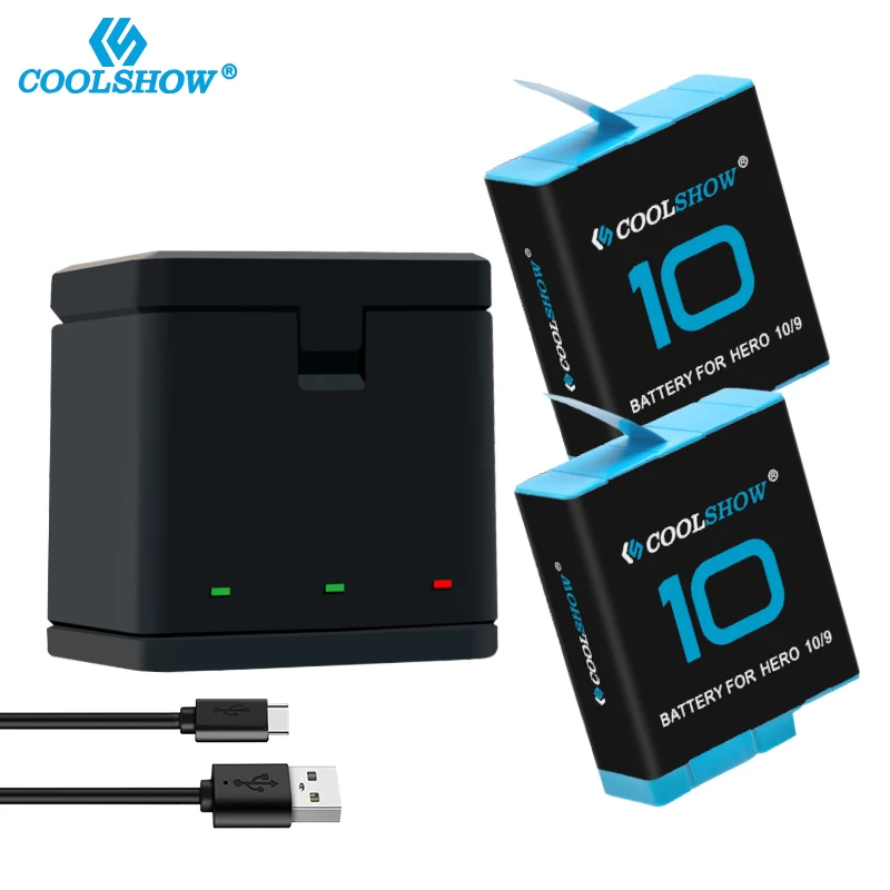 Coolshow Per Gopro Hero 10 Black Accesorios Bateria Per Gopro Hero 11 12 10 9 Caricabatteria 1800Mah Batterie Per Fotocamera