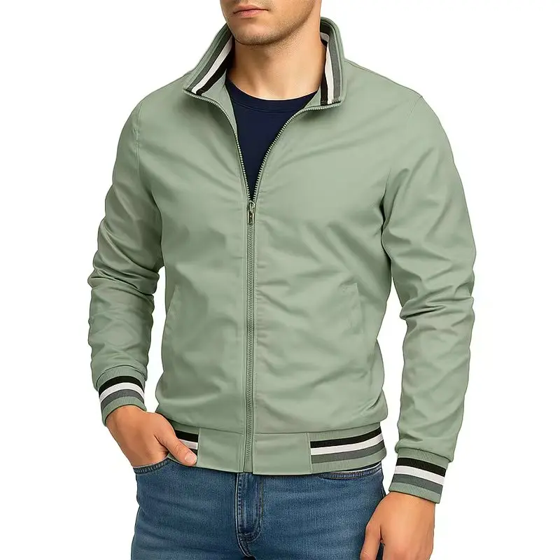 New Men's Solid Color Jacket Windbreaker Stand Collar Coats Lightweight Waterproof Outdoor Tops Men Jacket Outerwear Streetwear