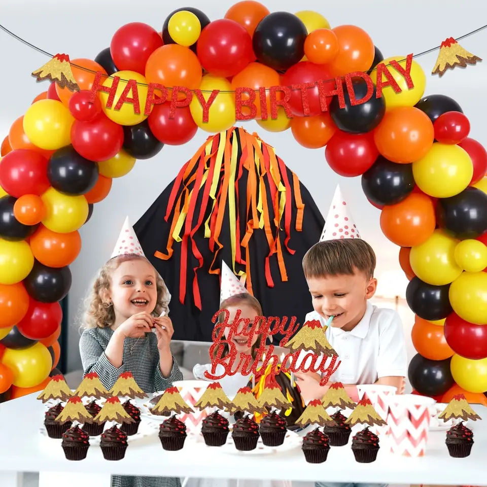 Funmemoir 8pcs Volcano Hanging Decorations - Lava Party Streamers For Birthday