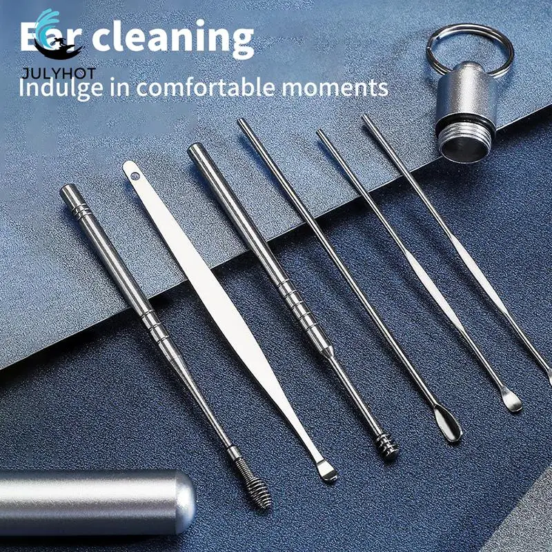 

Children And Adults Stainless Steel Ear Scoop Set Of 6 Pieces+Alloy Bottle