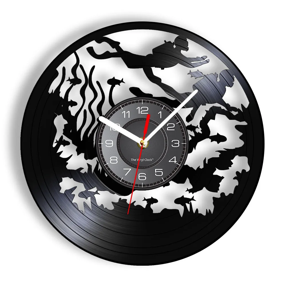 

Ocean Underwater Scuba Diving Vinyl Record Wall Clock Art Room Decor Retro Black Music Album Wall Watch Diving Lover Hobbie Gift