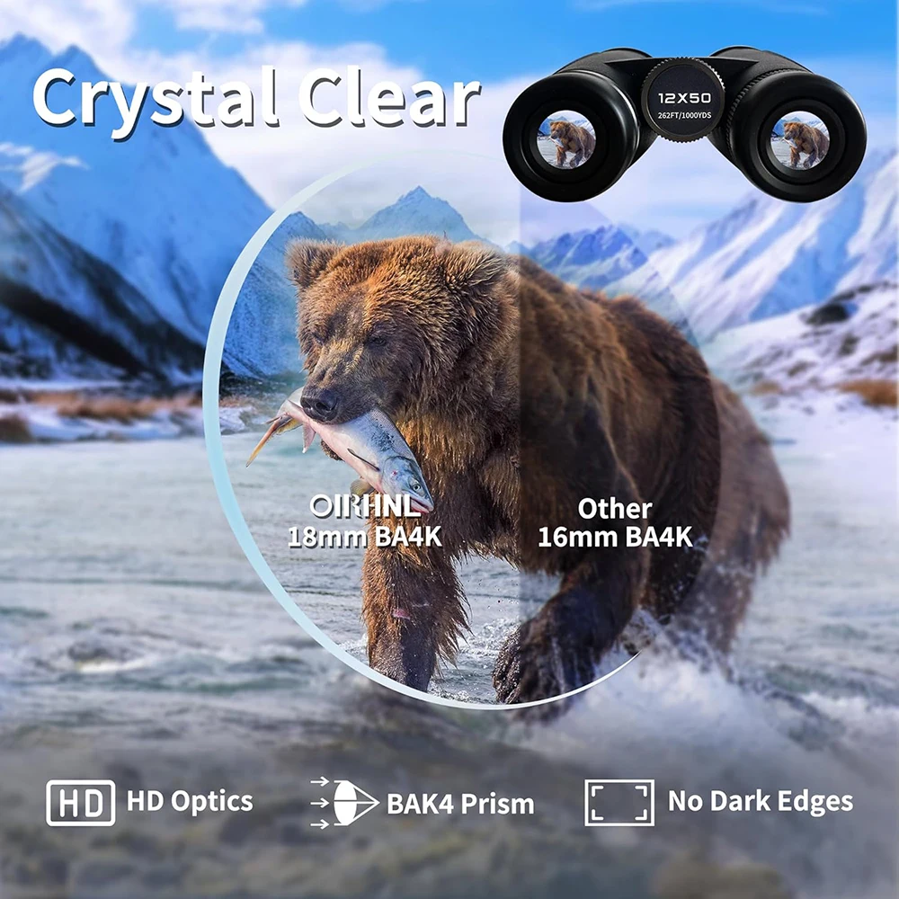 12x50 HD Binoculars for Adults High Powered Large View Binoculars with Clear Vision IPX7 Waterproof Telescope for Hunting Travel 2
