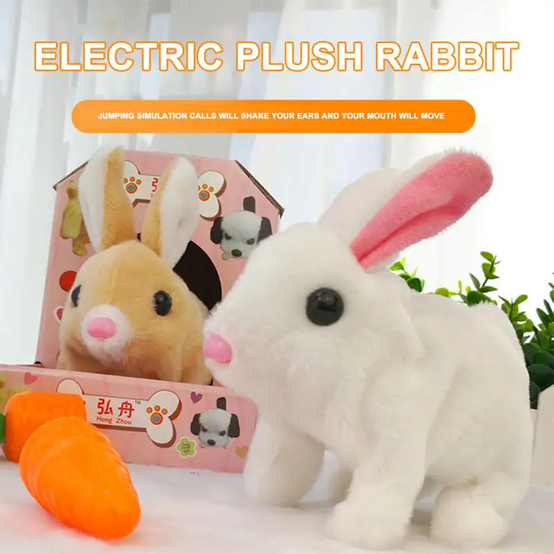 Electronic Plush Rabbit Toy Robot Bunny Walking Jumping Running Animal Shake Ears Cute Electric Pet for Kids Birthday Gifts