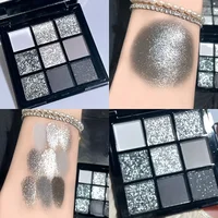 Palette de fards à paupières noirs fumés, lueur mate gris foncé 9 couleurs, parfaite pour le maquillage des yeux sur scène, fête et festival de musique 4
