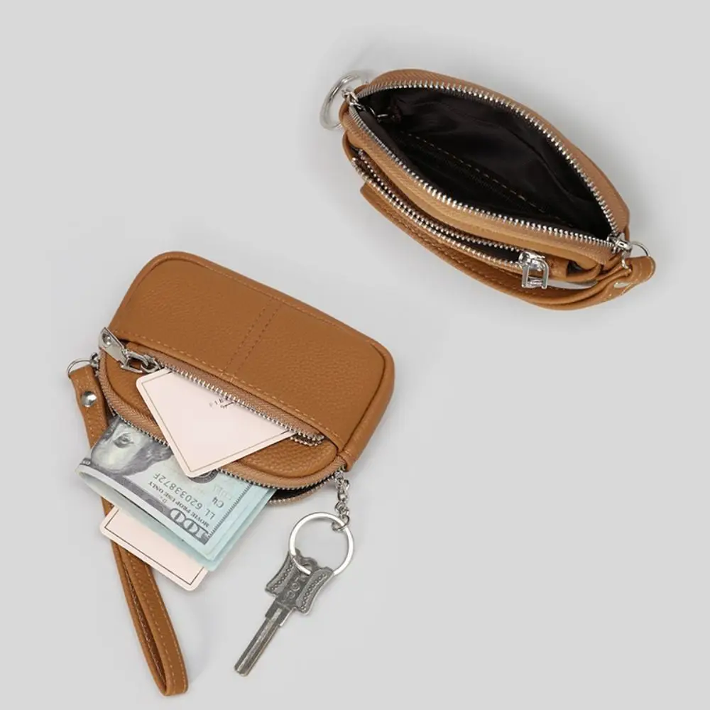 1Pc Tragbare PU Leder Frauen Mini Brieftasche Lagerung Tasche Einfarbig Studenten Geldbörse Große kapazität Zipper Handgelenk Schlüssel Tasche – Detail 12