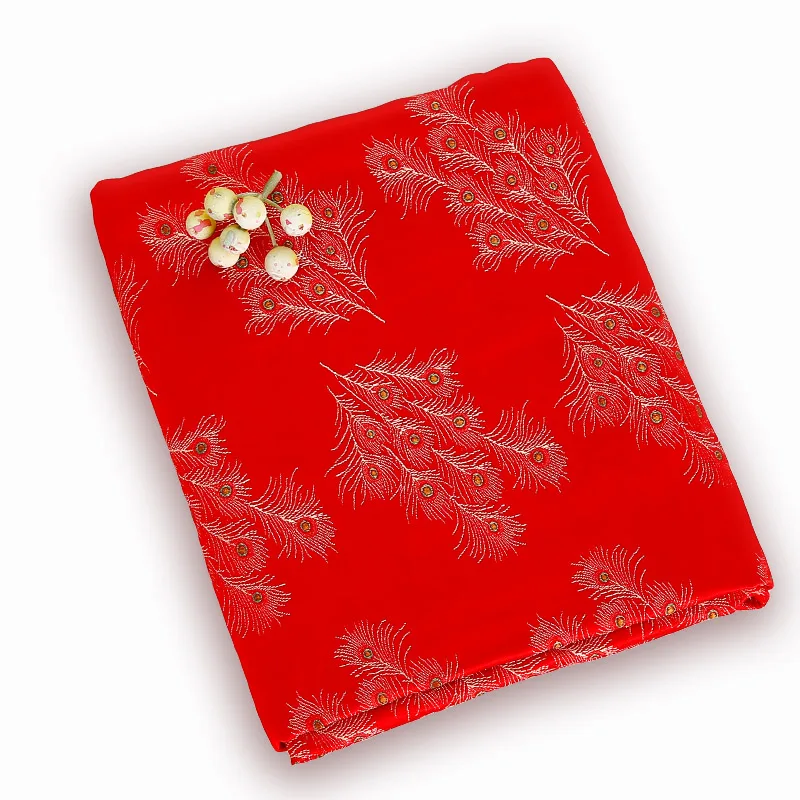 

75 High Density Nylon DIY Apparel Sewing Fabric Peacock Feather Jacquard Fabric Chinese Cheongsam Hanfu Satin Brocade Fabric