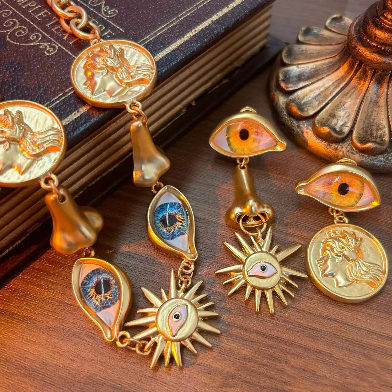 

Devil's Eye vintage jewelry set Earrings necklaces Medieval vintage jewelry
