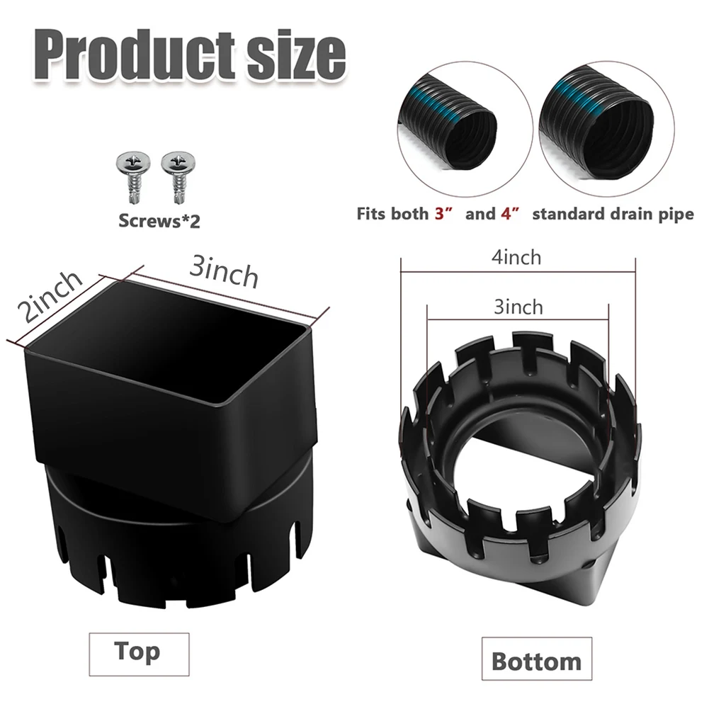 

Downspout Adapter Pipe Convertor Pipe Fittings 3x4/2x3inch Durable For Corrugated Landscape Pipe For Drain Gutters