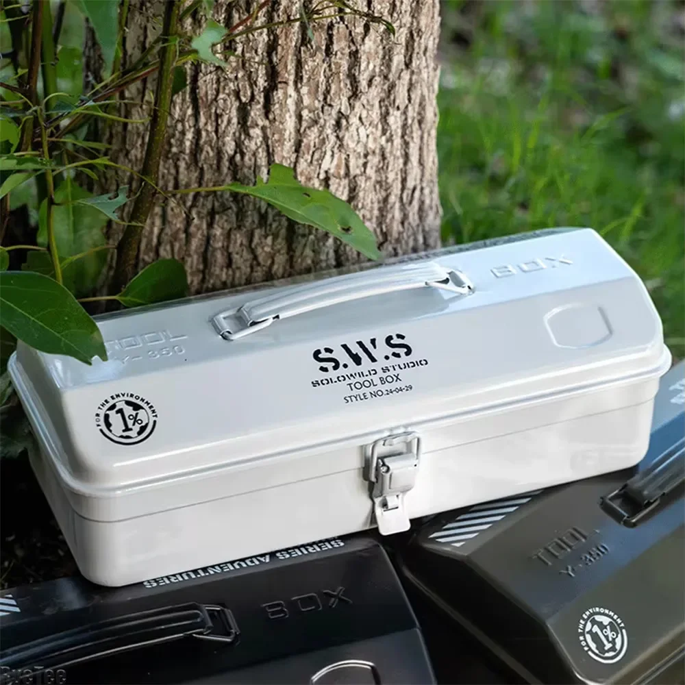 Camping Tool Storage Box with Handle Portable Carry Storage Box Anti-Slip Camping Toolbox Iron Box Camping Accessories 2
