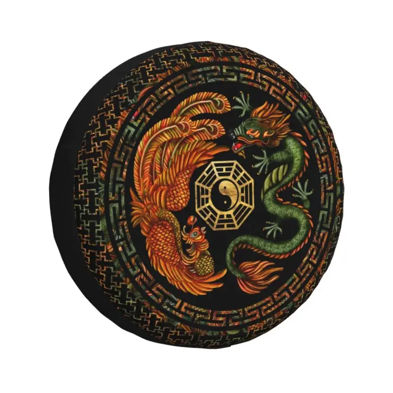 

Phoenix And Dragon With Bagua Tire Cover 4WD 4x4 SUV Yin Yang Chinese Philosophy Spare Wheel Protector for Mitsubishi Pajero