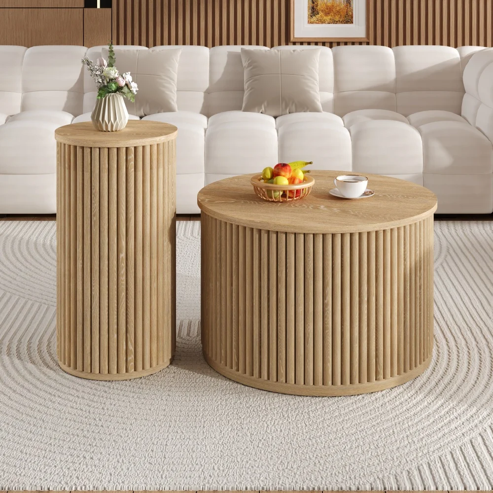 Multifunktionaler Tablett-Couchtisch aus Naturholz – doppelter runder Beistelltisch für das Wohnzimmer, vielseitiger Aufbewahrungstisch, Sofa-Beistelltisch – Detail 15