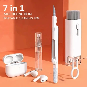 Kit spazzola per la pulizia della tastiera 7 in 1 Penna per la pulizia degli auricolari per AirPods Strumenti per la pulizia dell'iPhone Kit per la pulizia del computer Estrattore per copritasti