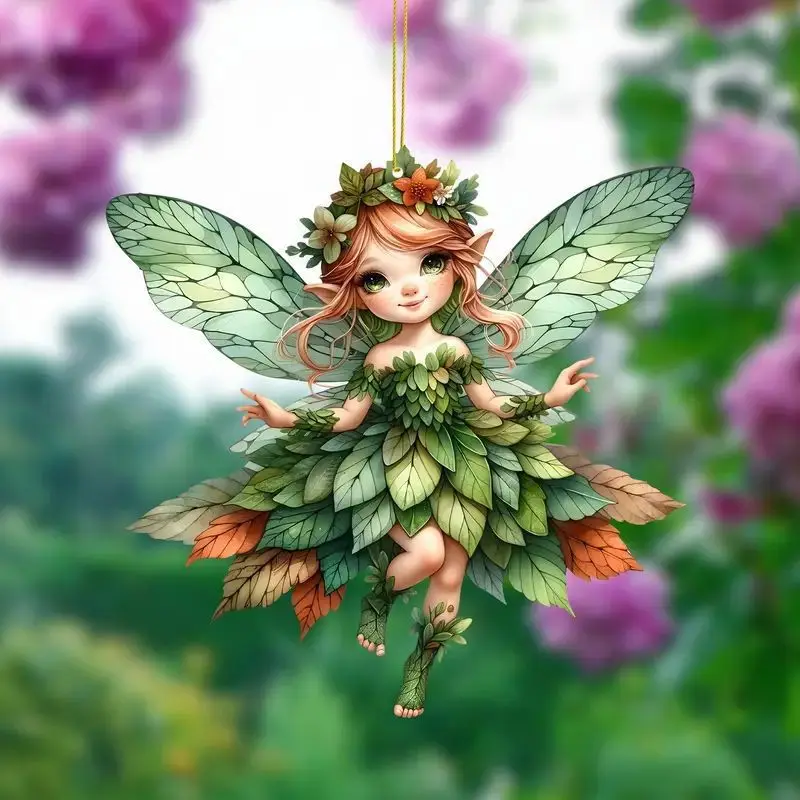 2D Acrylic Elf Pendant Flower Fairy Charms Car Pendant Cartoon Cute Elf Car Rearview Mirror Decoration elf car pendant