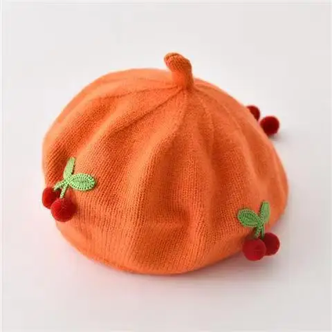New Fashion Spring and Autumn Girl Children British Painter Hat Baby Wool Fashion Kawaii Cherry Women Beret Caps women hat,woolen hat,children beret