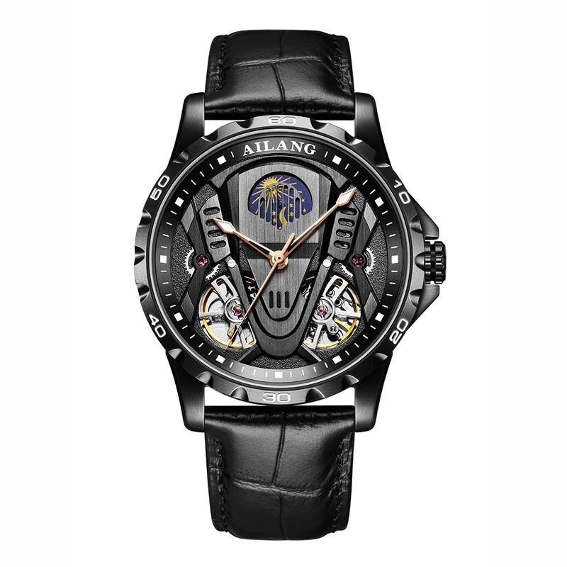 AILANG Doppel-Tourbillon-Mondphasenuhr für Herren, automatische mechanische Armbanduhr, Leder, Herrenuhr, wasserdicht, Relogio Masculino_voghion.com