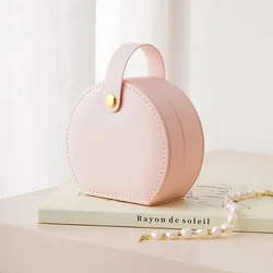 Compact Leather Travel Jewelry Case - Elegant Organizer for Earrings, Necklaces, and Rings (C)