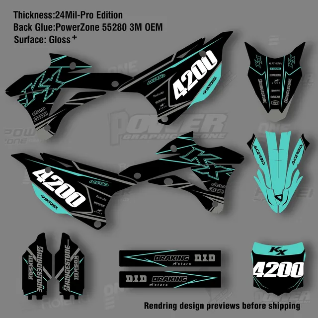 Powerzoneカスタムチームグラフィックデカール3mステッカーkawasaki 14-21 KX85 100 2014-2021ステッカー002