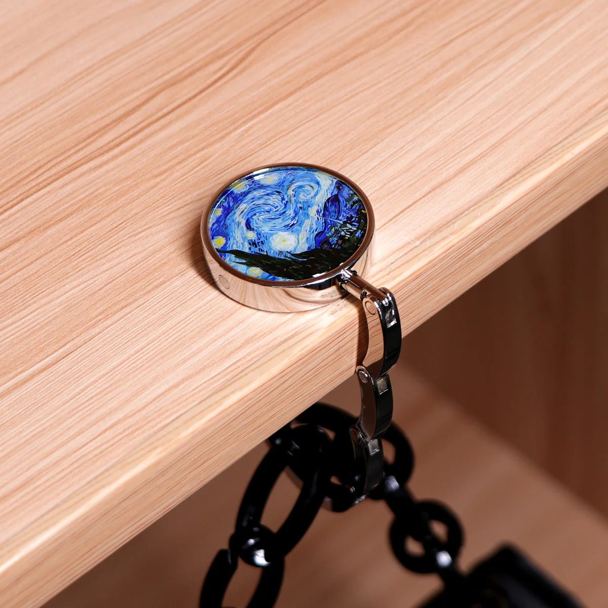 Handbag Hooks Oil Painting Style Folding Metal Table Bag Holders Portable Purse Hanger Accessories Non-Slip
