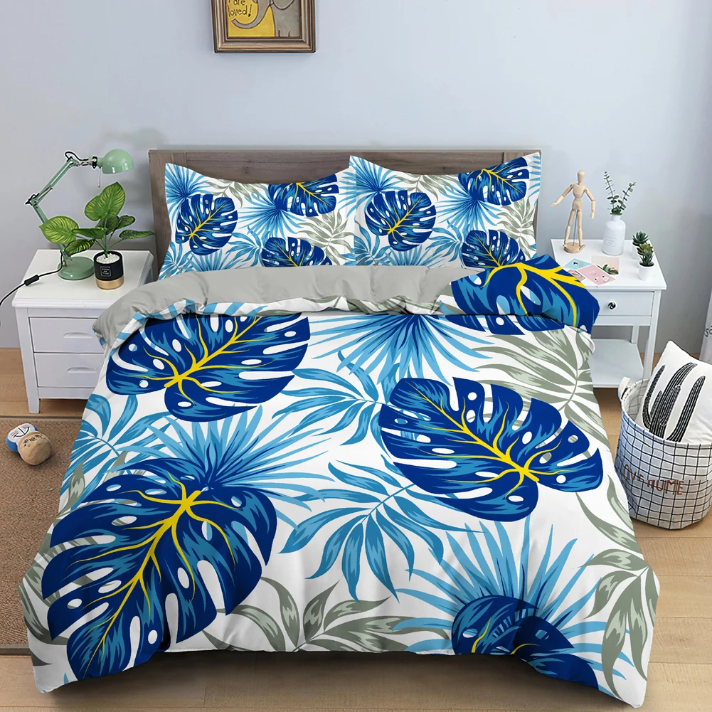 Set Copripiumino Anallergico ABAKUHAUS Foglie Blu: Comfort 155x220 cm