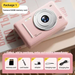 4K Retro Portable Digital Camera with High-Resolution Sensor and Auto Focus (Pink 64GB card)