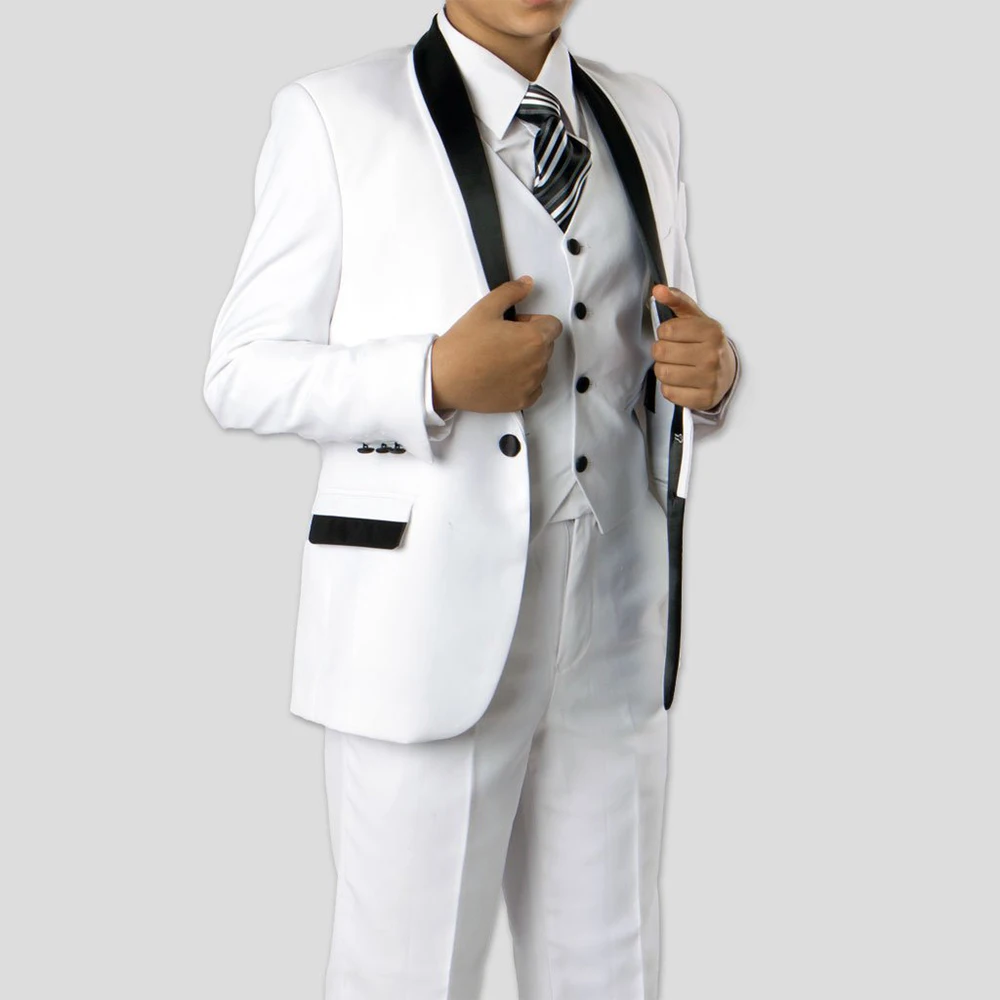 

Shawl Lapel Boy's Suit Pants Set Single Breasted Blazer 3 Piece Luxury Slim Fit Wedding Party White Kids Tuxedo 3-16 Years
