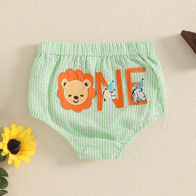 Toddler Boy Summer Shorts Birthday Outfit Letter Embroidery Striped Casual Elastic Short Pants for Newborn Baby