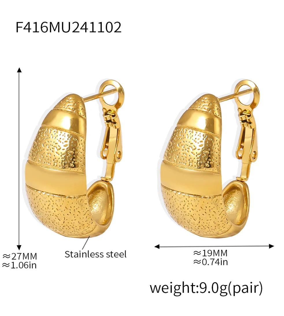 Mondförmige Edelstahl-Ohrringe für Damen, wasserdicht, 18 Karat vergoldet, Textur, OL, luxuriös, klobiger Ohrring, Schmuck, Geschenk – Detail 6