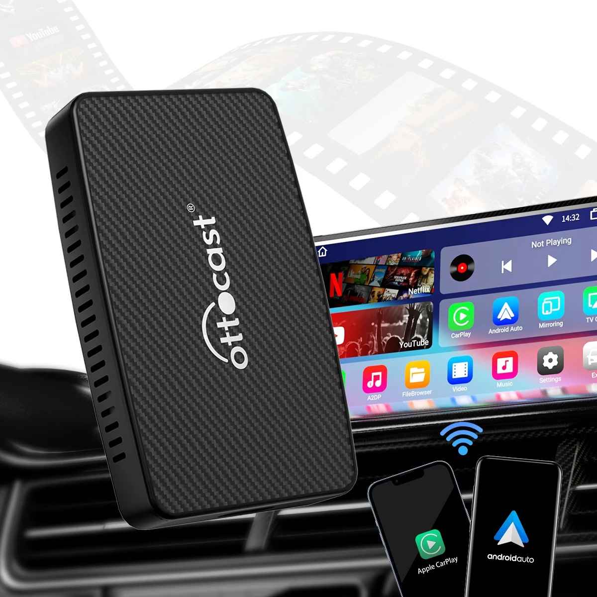 Ottomcast Picasou Wireless Carplay Android Auto Dongle Car Play Ai Box Android Auto Wireless Carplay Adapter Youtube Netflix