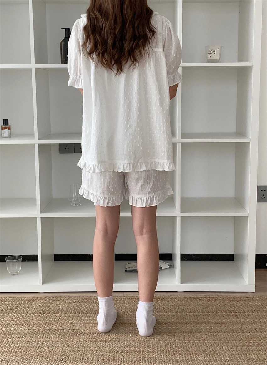 Short sleeve short pants homewear, white women's pajamas, set clothes 2 piece, spring pajamas, women's pajamas set, sleeping pajamas