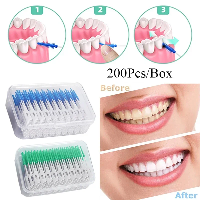 200/400pcs Interdental Silicone Brushes Dental Toothpicks Brush Between Teeth With Thread Oral Cleaning Tool