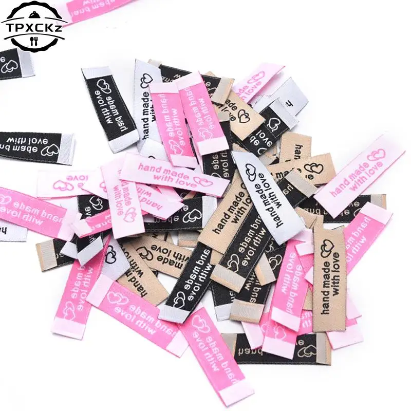 수제 DIY 모자 가방용 라벨 태그, 수공예 러브 라벨, 의류 재봉 태그, 의류 액세서리, 5x1.5cm, 4x2cm, 50 개