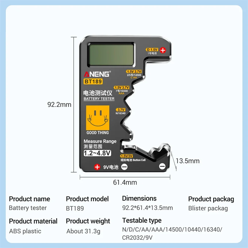 Tester batteria 9V Ultra-small AA AAA Button Cell Universal Household LCD Display digitale Tester batteria strumento rilevatore banca di alimentazione - immagine 6