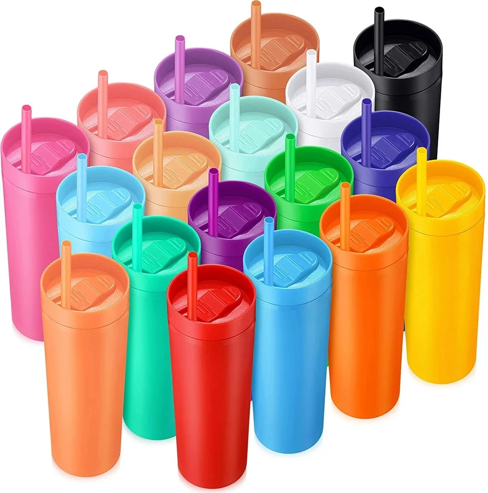 30 Pieces Skinny Tumblers with Lids and Straws 16 oz Double Wall Skinny  Tumbler Bulk Plastic Water T…See more 30 Pieces Skinny Tumblers with Lids  and