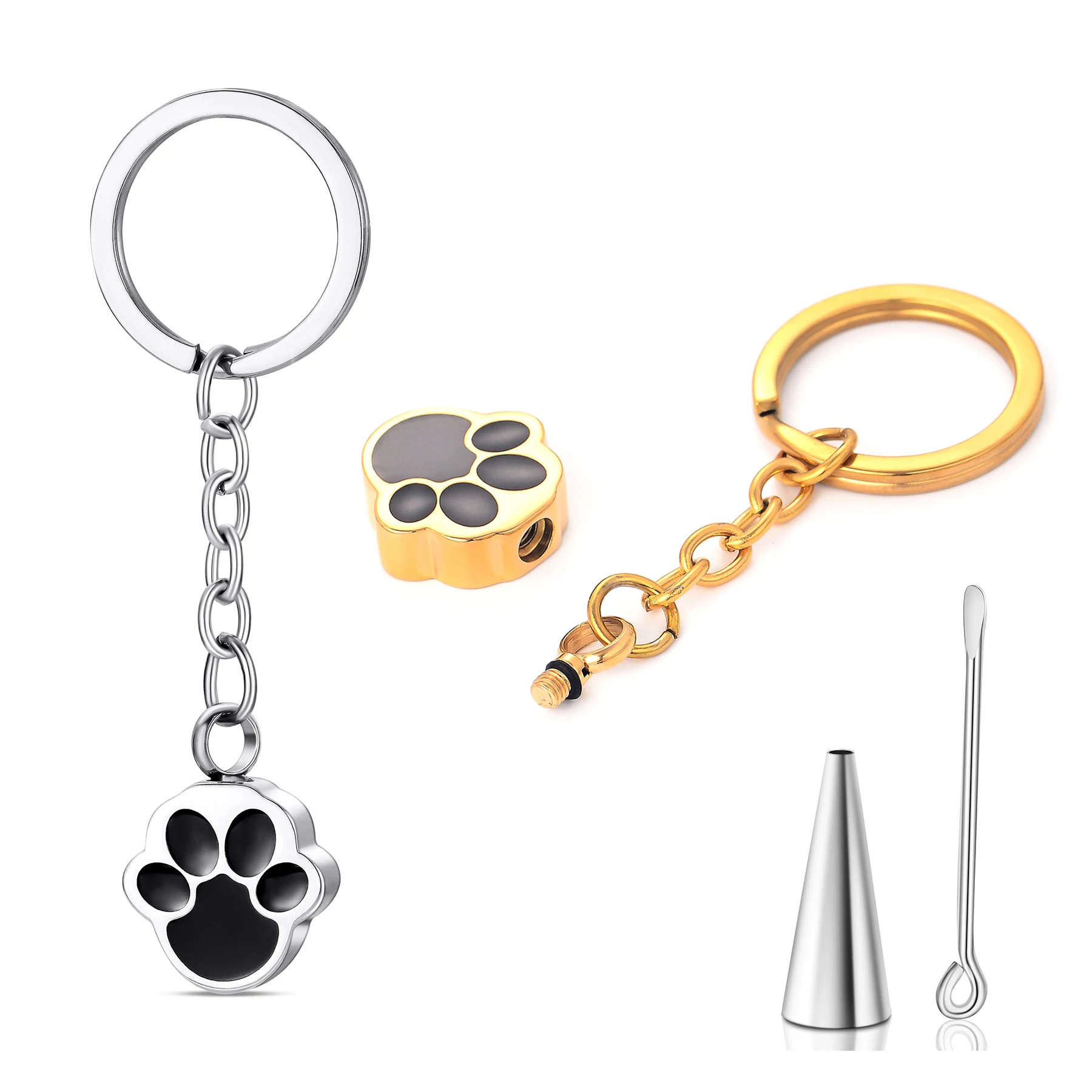 Edelstahl-Schlüsselanhänger mit Hundepfotenabdruck, Gedenkschlüsselanhänger, Hunde, Katzen, Knochen, Asche, Andenken, Haustier-Schlüsselanhänger, Schmuck