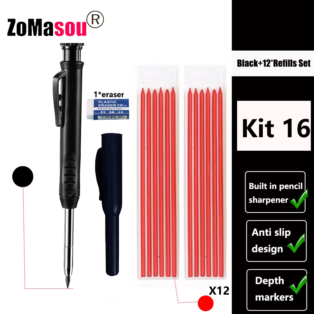Premium Carpenter's Mechanical Pencil with Deep Hole Marker and Sharpener