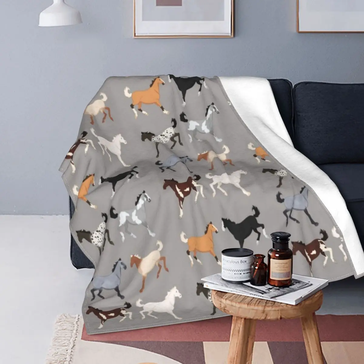 

All The Pretty Horses Pattern Blanket Flannel Print Cute Multipurpose Super Soft Blanket for Bedding Travel Covert