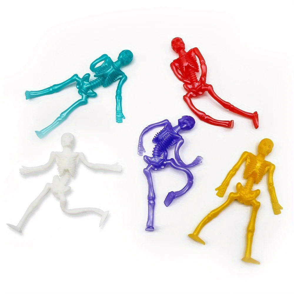 10pcs Stretchy Skeleton Sticky Toys Assorted Color Stretchy Skull Squishy Toys For Kids Party Favor Happy Halloween Gift