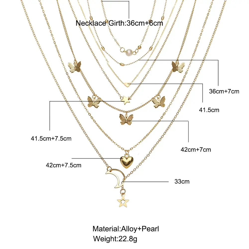 Fashion Necklace 6pcs Necklace European And American Simple Temperament Lovely Atmosphere Star Moon Popular Lady Necklace Set Women