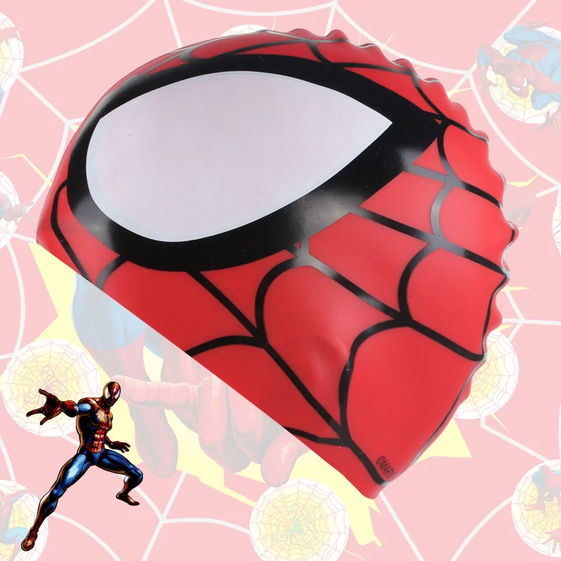 Disney Spider-Man Kids Swim Cap Comfortable Elastic Silicone Swim Cap Cute Cartoon Design Girls & Boys Kawaii Gift